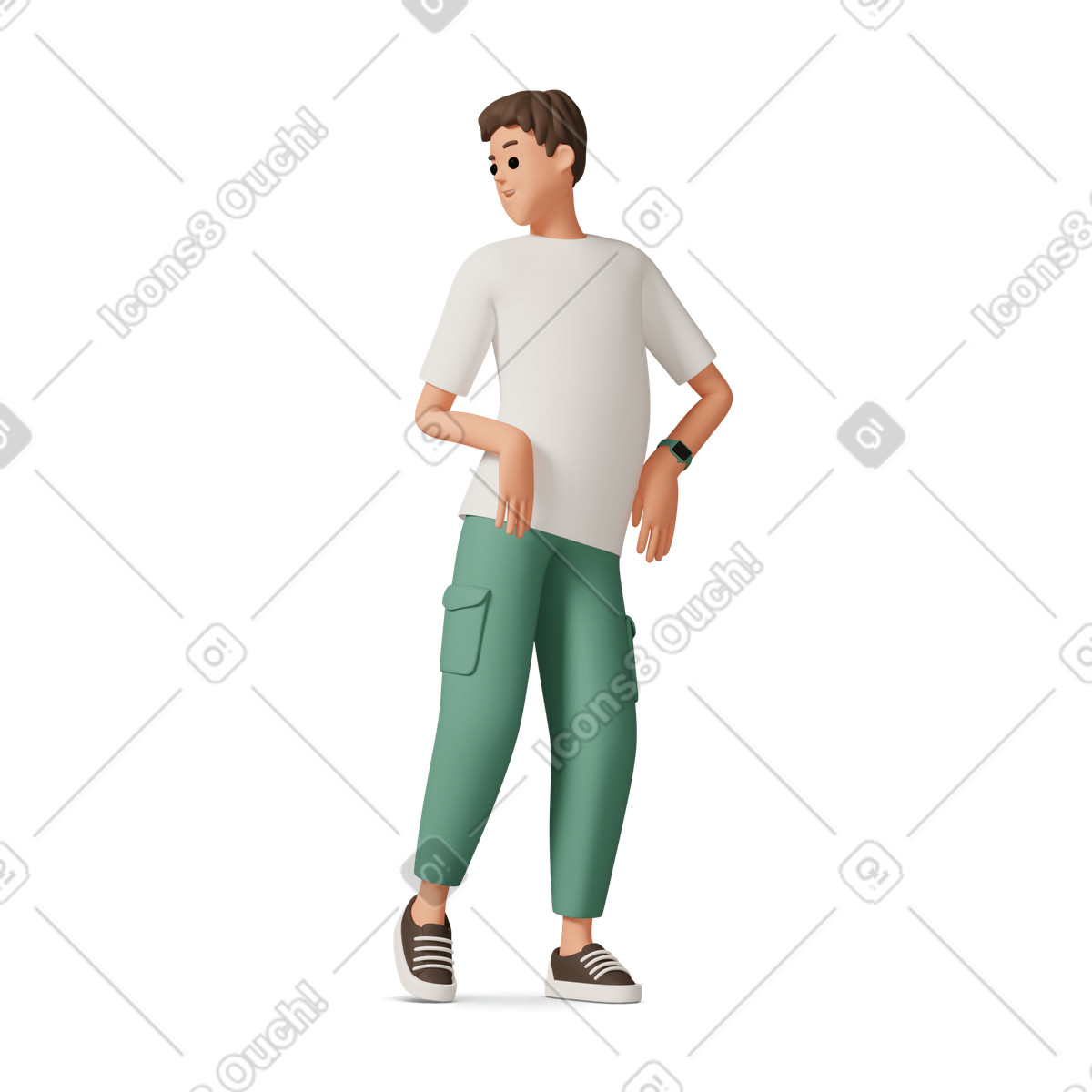 Young man standing and posing illustration in 3D Casual life style download in PNG, SVG