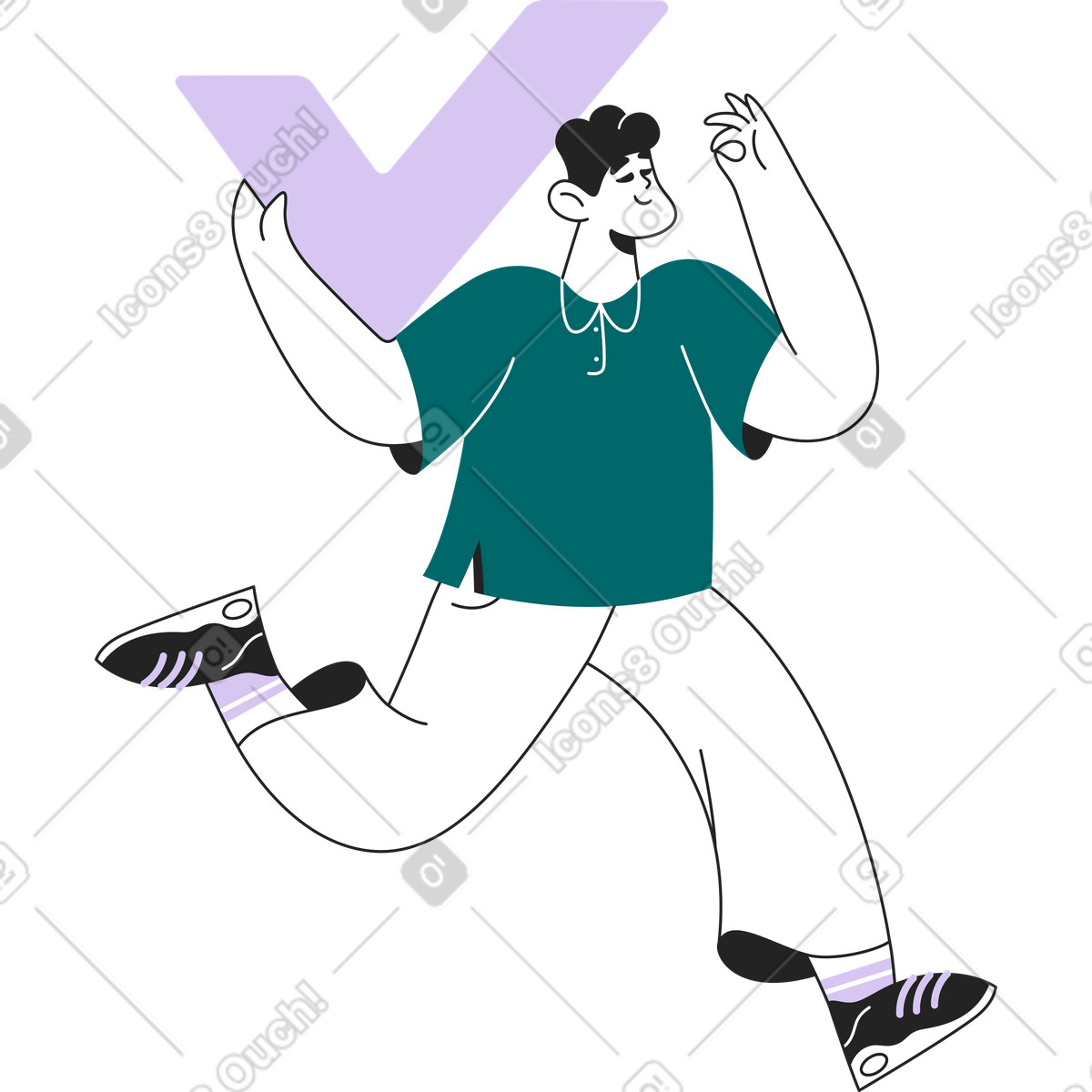 Ilustración Hombre corriendo con marca de verificación en estilo Sammy Line a descargar en PNG y SVG
