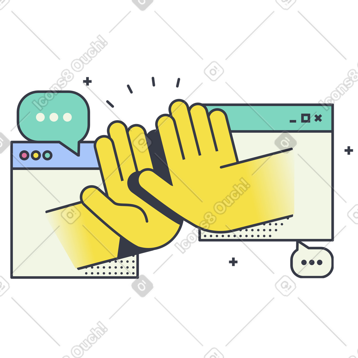 Ilustração de High five comemorativo: mãos nas janelas do navegador em no estilo Abstract para baixar em PNG, SVG