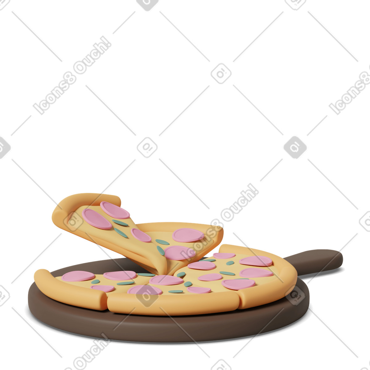 Pizza served on plate illustrazione in stile 3D Casual life scarica in PNG, SVG