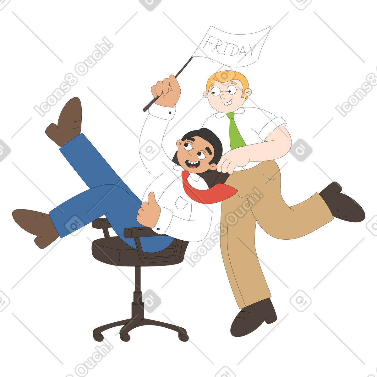 Freitag im büro-Illustration Sitcom-Stil als Download in PNG, SVG
