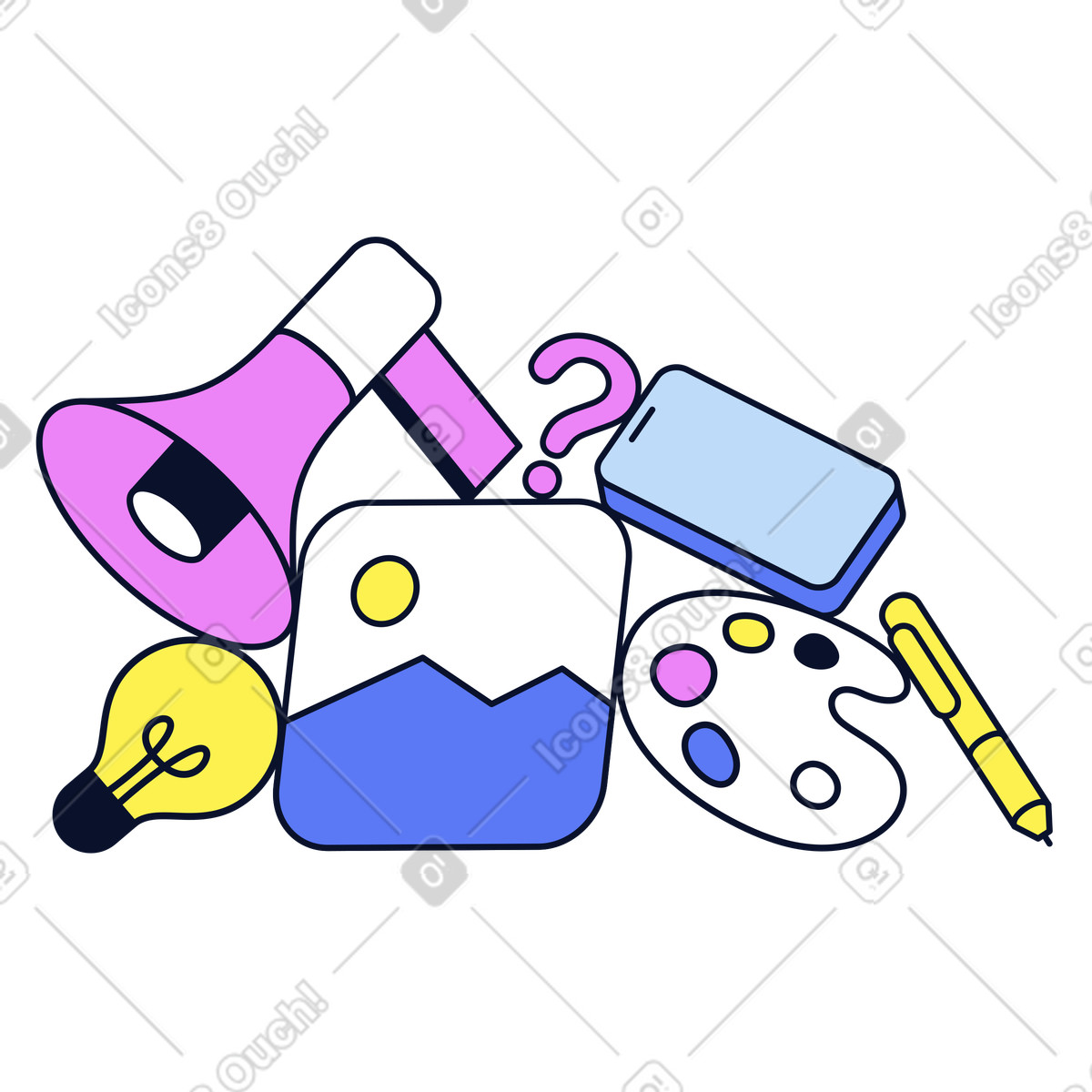 Creative tools and essentials, Artistic workflow digital creativity illustration in Flexy style download in PNG, SVG