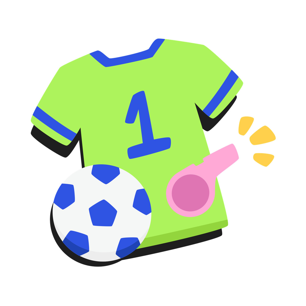 Illustration Soccer ball, jersey and whistle dans le style Bouncy à télécharger aux formats PNG, SVG