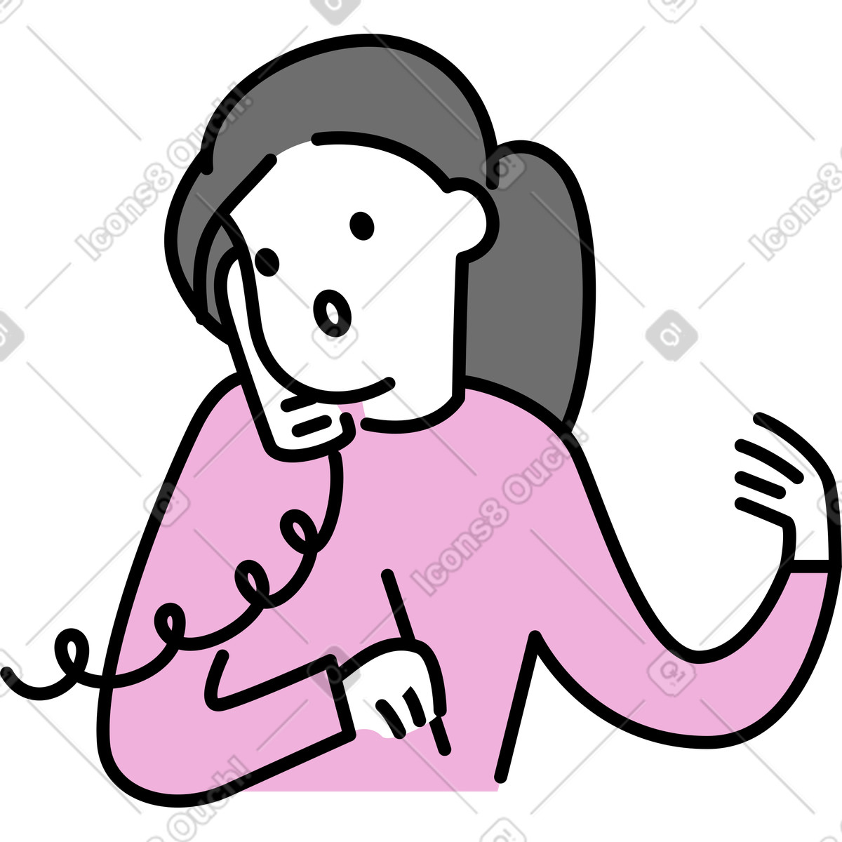 Giovane donna con la cornetta del telefono illustrazione in stile Mochi scarica in PNG, SVG