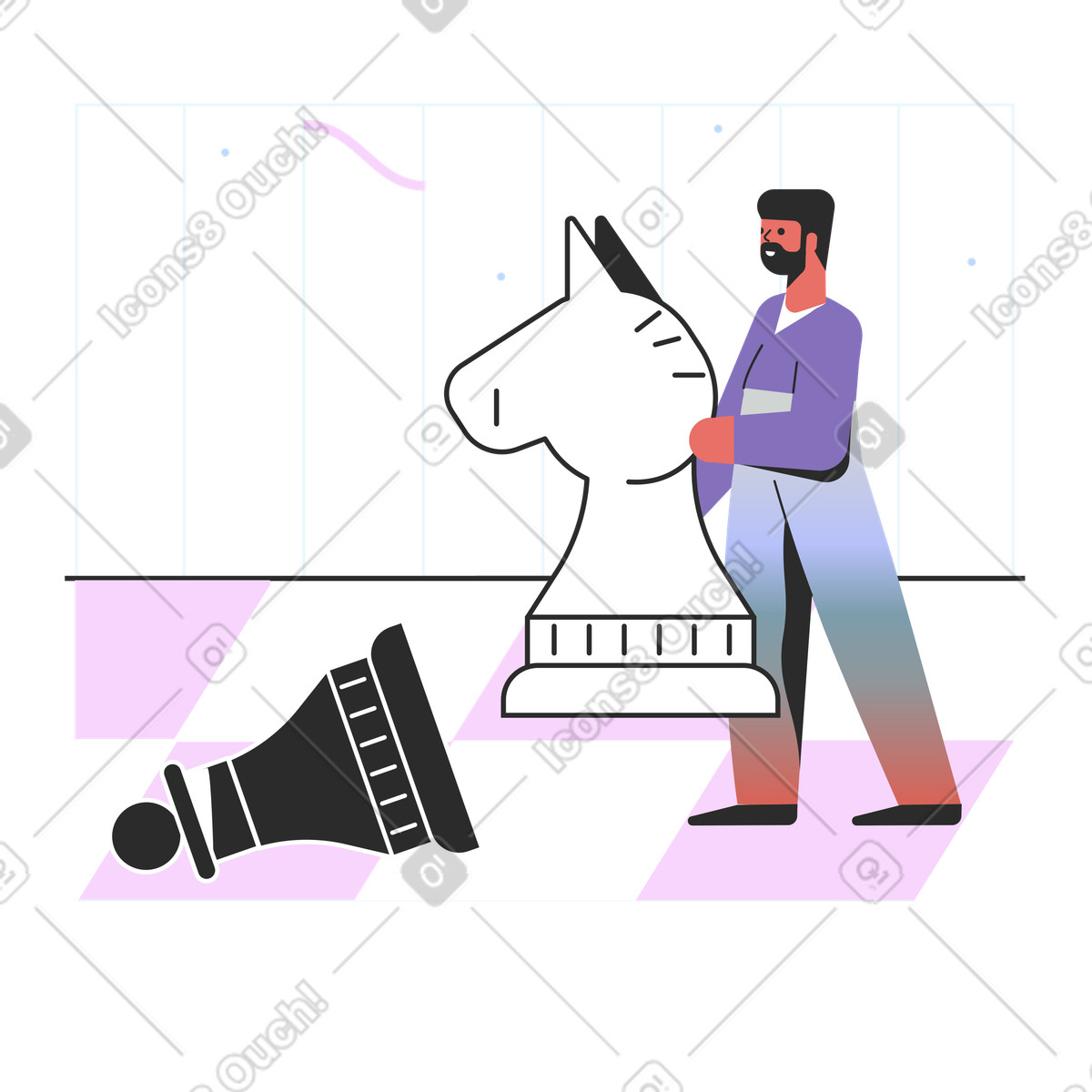 Giant chess game illustration in Marginalia style download in PNG, SVG