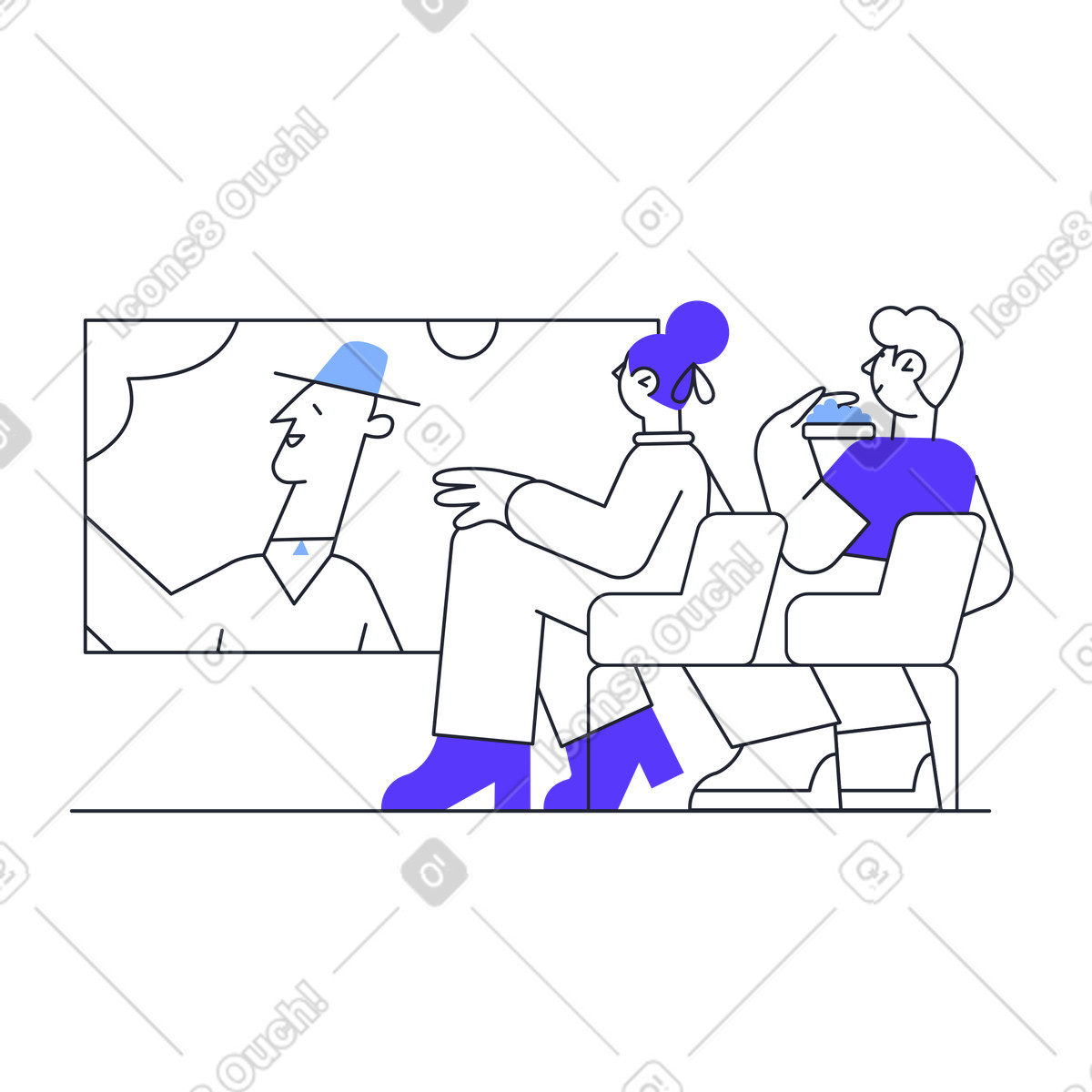 Couple watching a movie at cinema illustration in Pablita style download in PNG, SVG