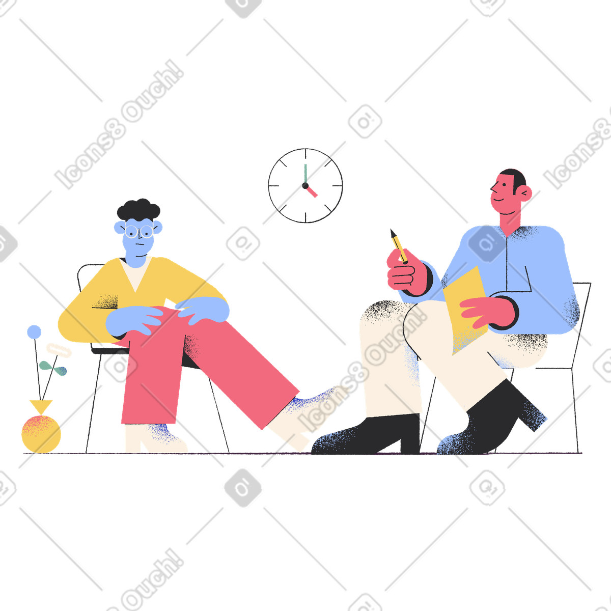 Ilustración Psicólogo hablando con su cliente en estilo Pablo a descargar en PNG y SVG
