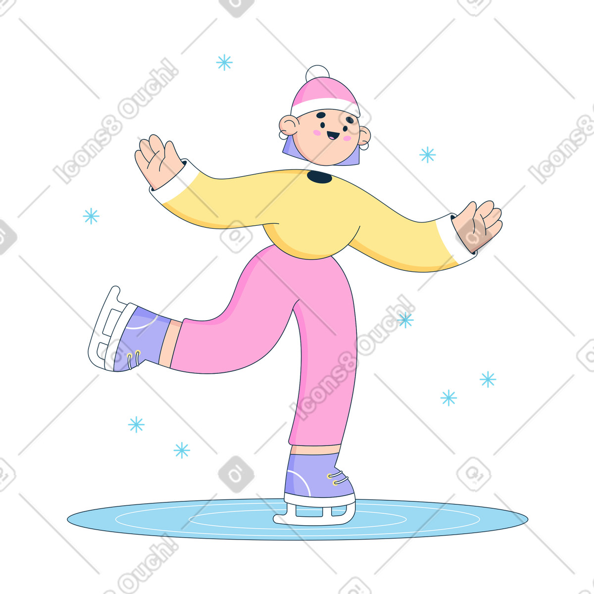 Woman ice skating in the winter illustration Bubble gum style download PNG, SVG