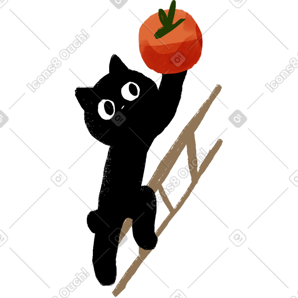 Illustration Black kitten dans le style Ikigai à télécharger aux formats PNG, SVG