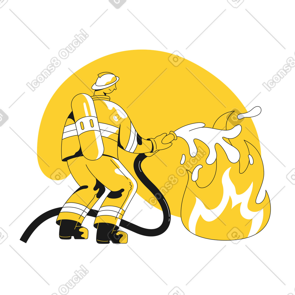 Illustration Pompier éteignant un incendie dans le style Taxi à télécharger aux formats PNG, SVG