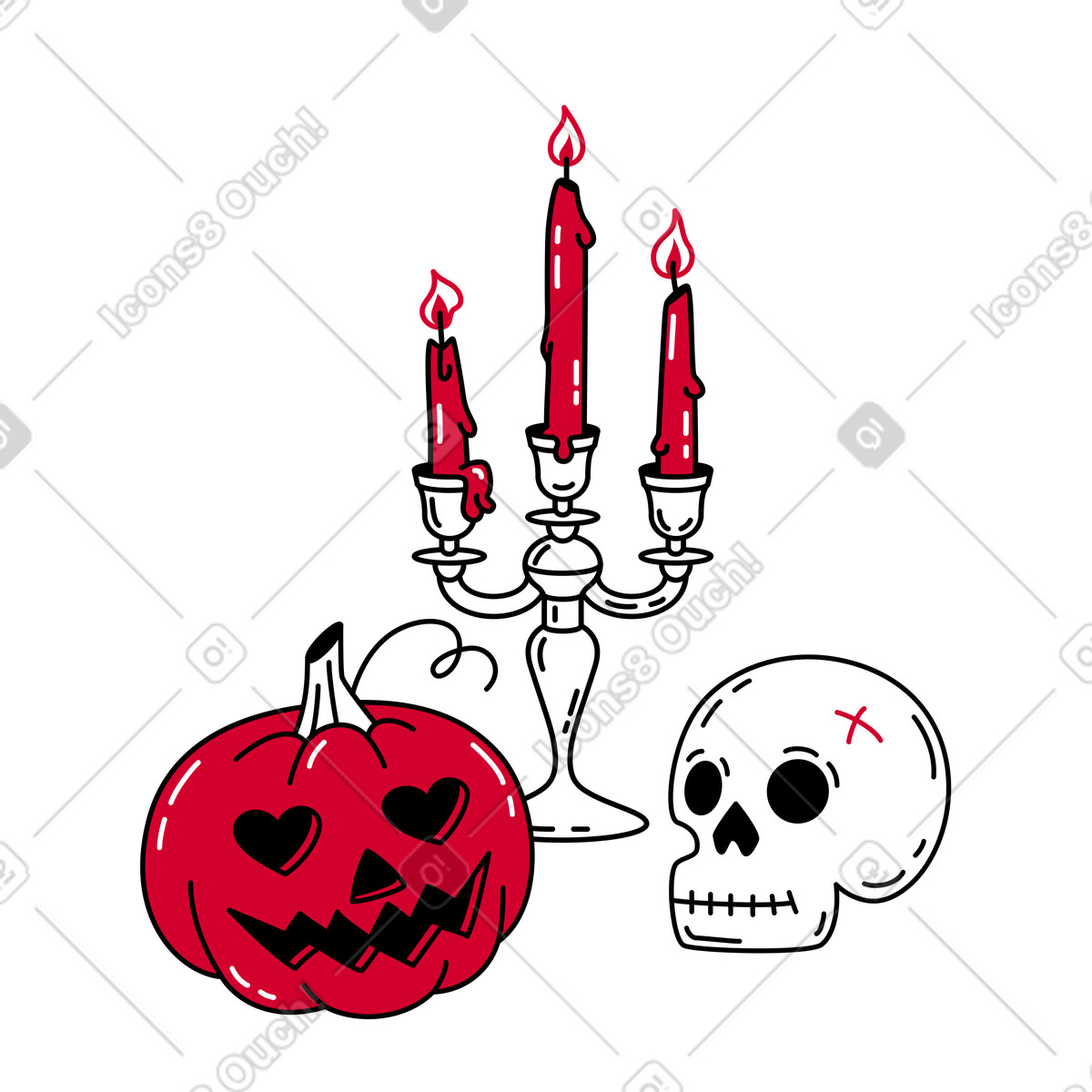 Candles in candle holder with pumpkin and skull illustration Ruby style download PNG, SVG