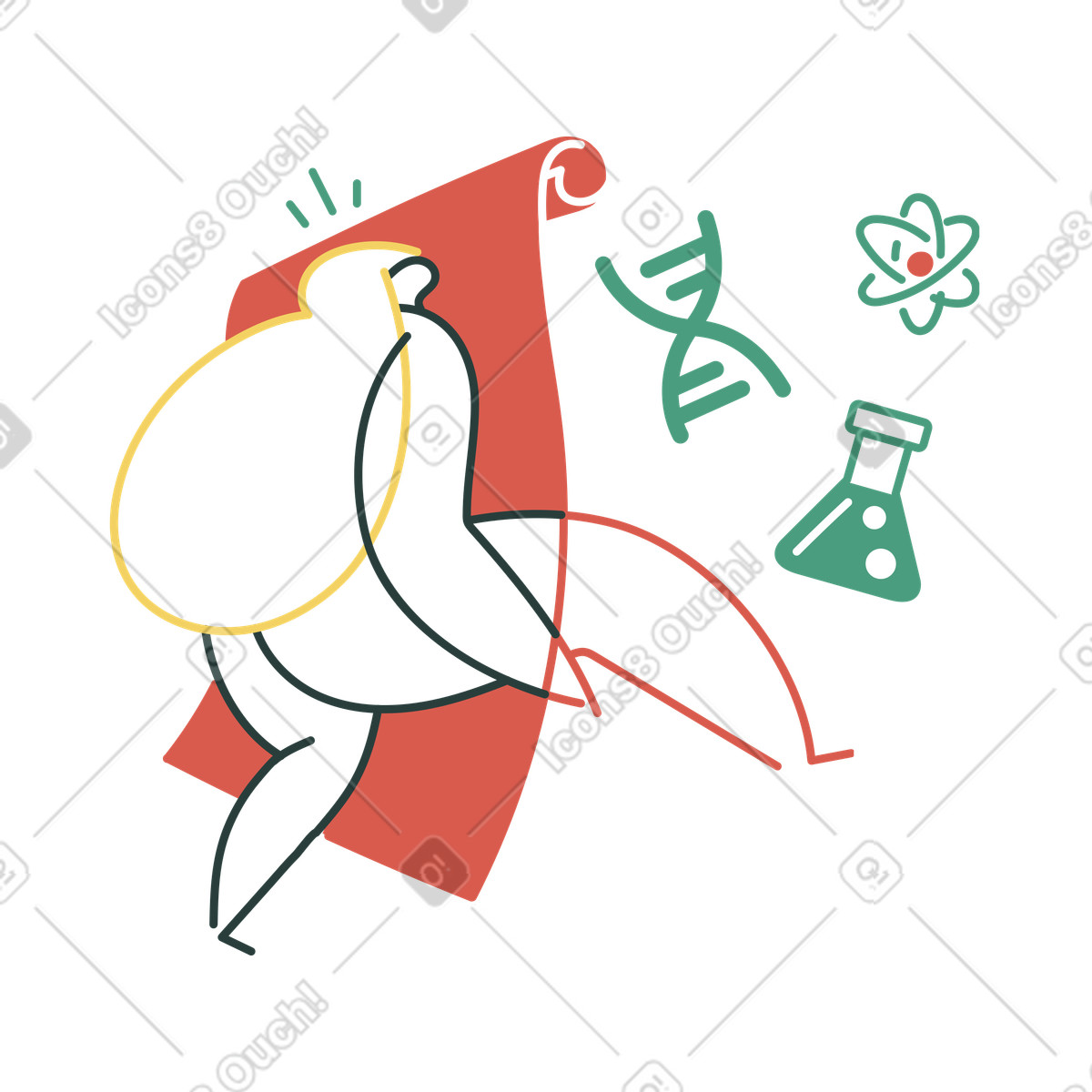 Frau meldet sich bei der wissenschaftswelt an-Illustration im Macaroni-Stil als Download in PNG, SVG