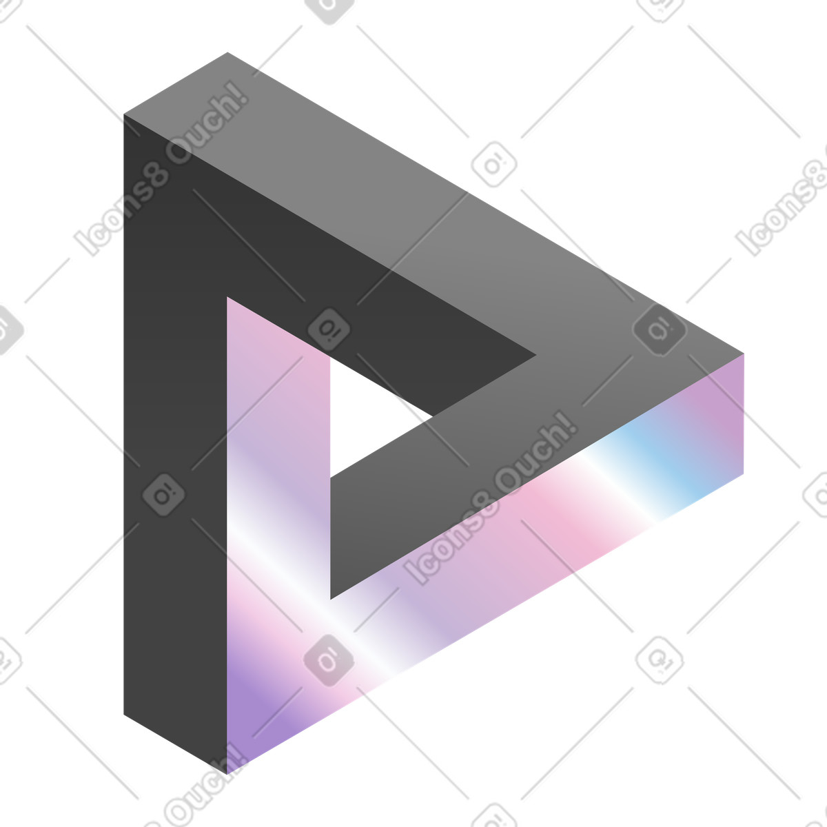 Ilustración Triángulo de penrose con superficie iridiscente, ilusión óptica para marca en estilo Illusion a descargar en PNG y SVG