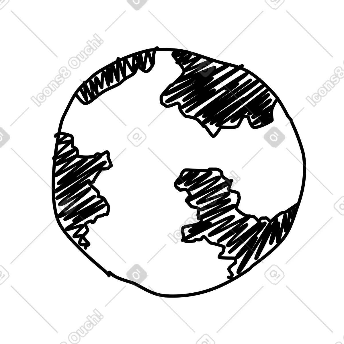 World map sphere hand drawn continent shapes for global projects illustrazione in stile Rough Sketch scarica in PNG, SVG