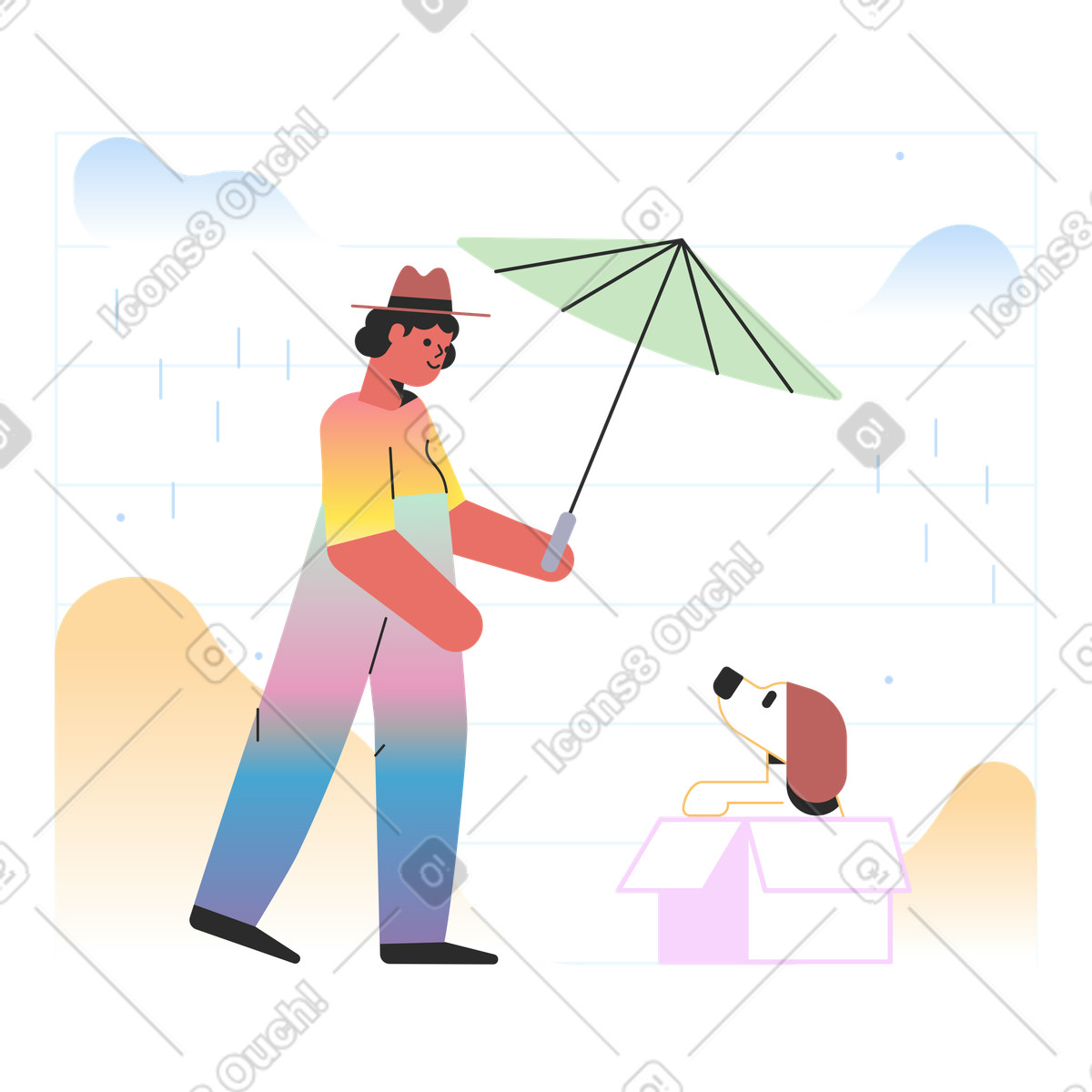Persona che adotta un cucciolo randagio illustrazione in stile Marginalia scarica in PNG, SVG