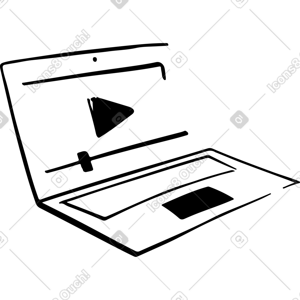Open laptop with video player illustration in Line style download in PNG, SVG