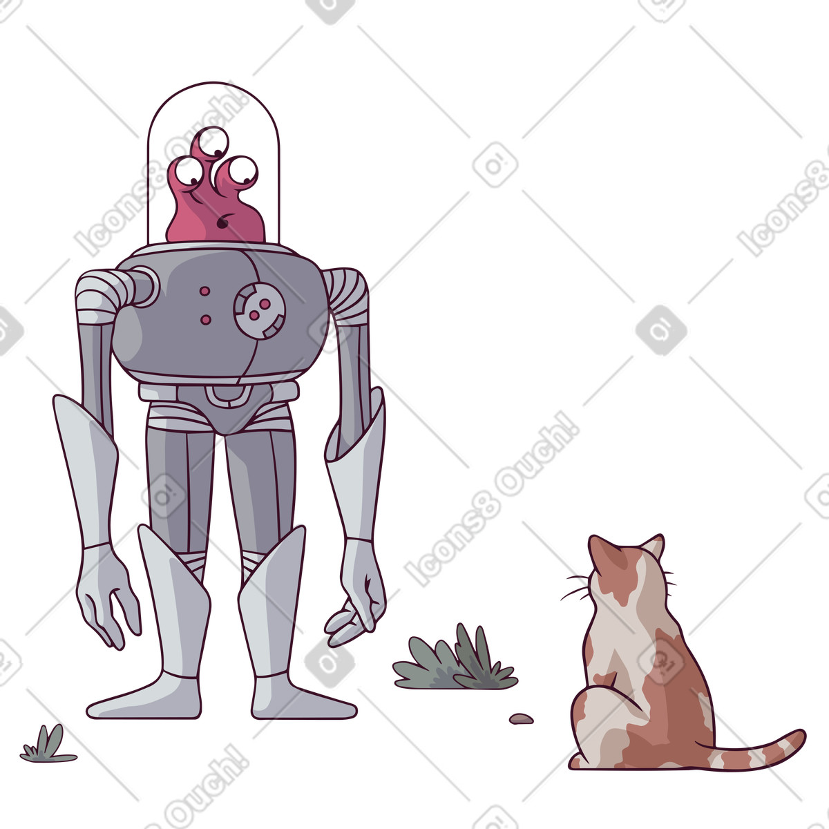 Alien incontra un gatto illustrazione in stile Eastwood scarica in PNG, SVG