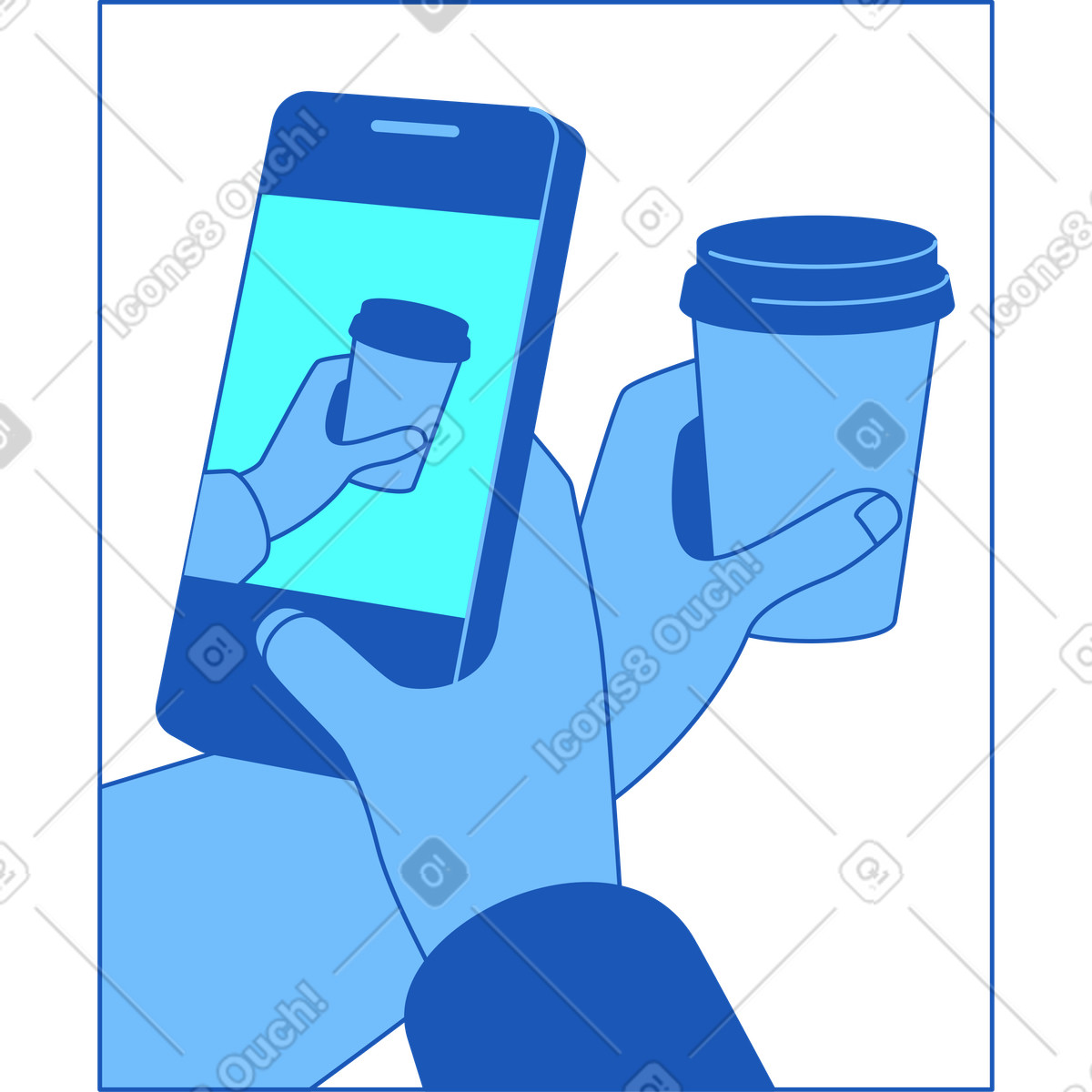 Ilustração de Moldura com telefone e café em no estilo Storyline para baixar em PNG, SVG