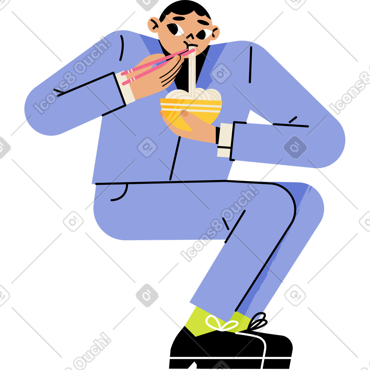 Man eating noodles with chopsticks illustration in Juicy style download in PNG, SVG