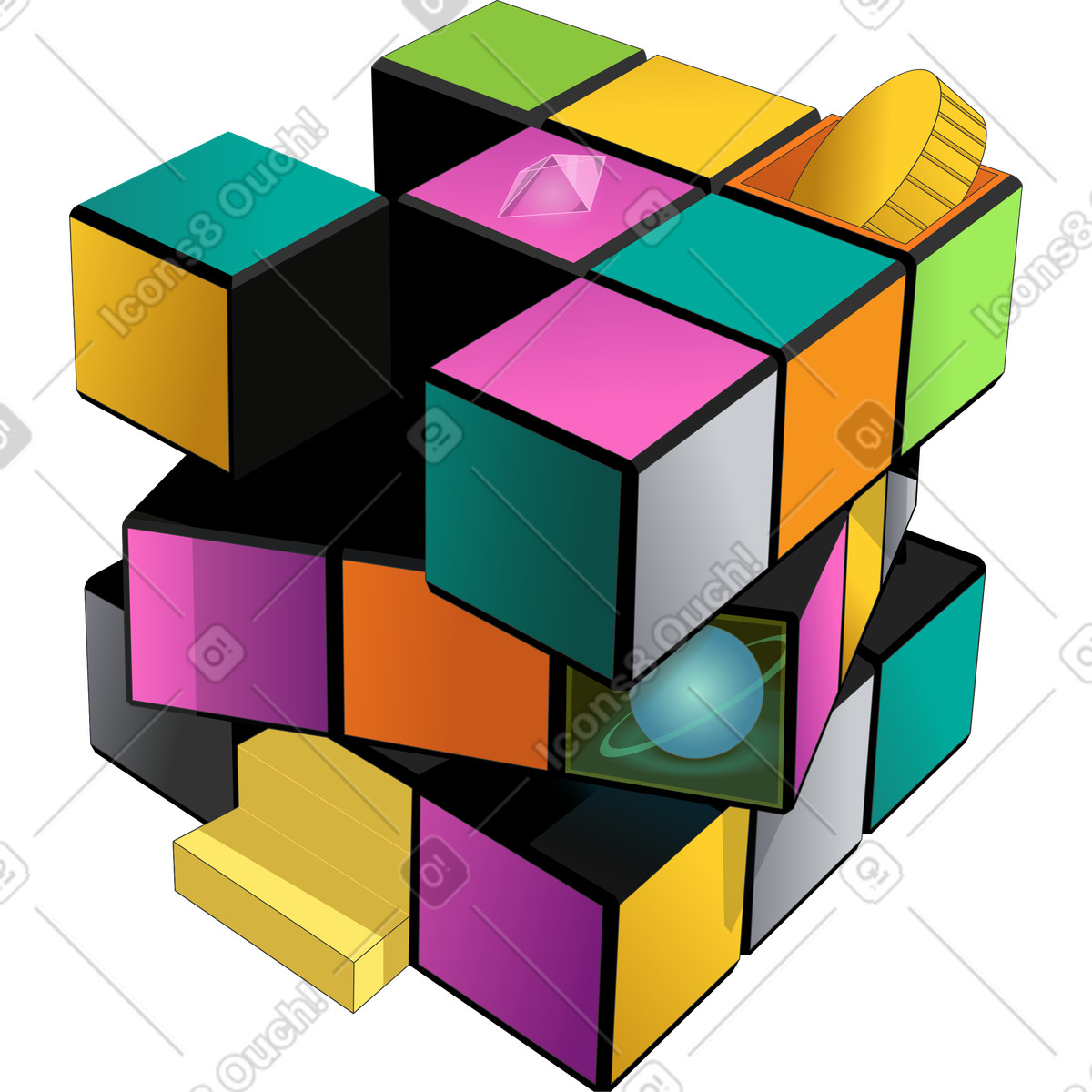 Иллюстрация Rubik's cube в стиле Kit — скачать в форматах PNG, SVG