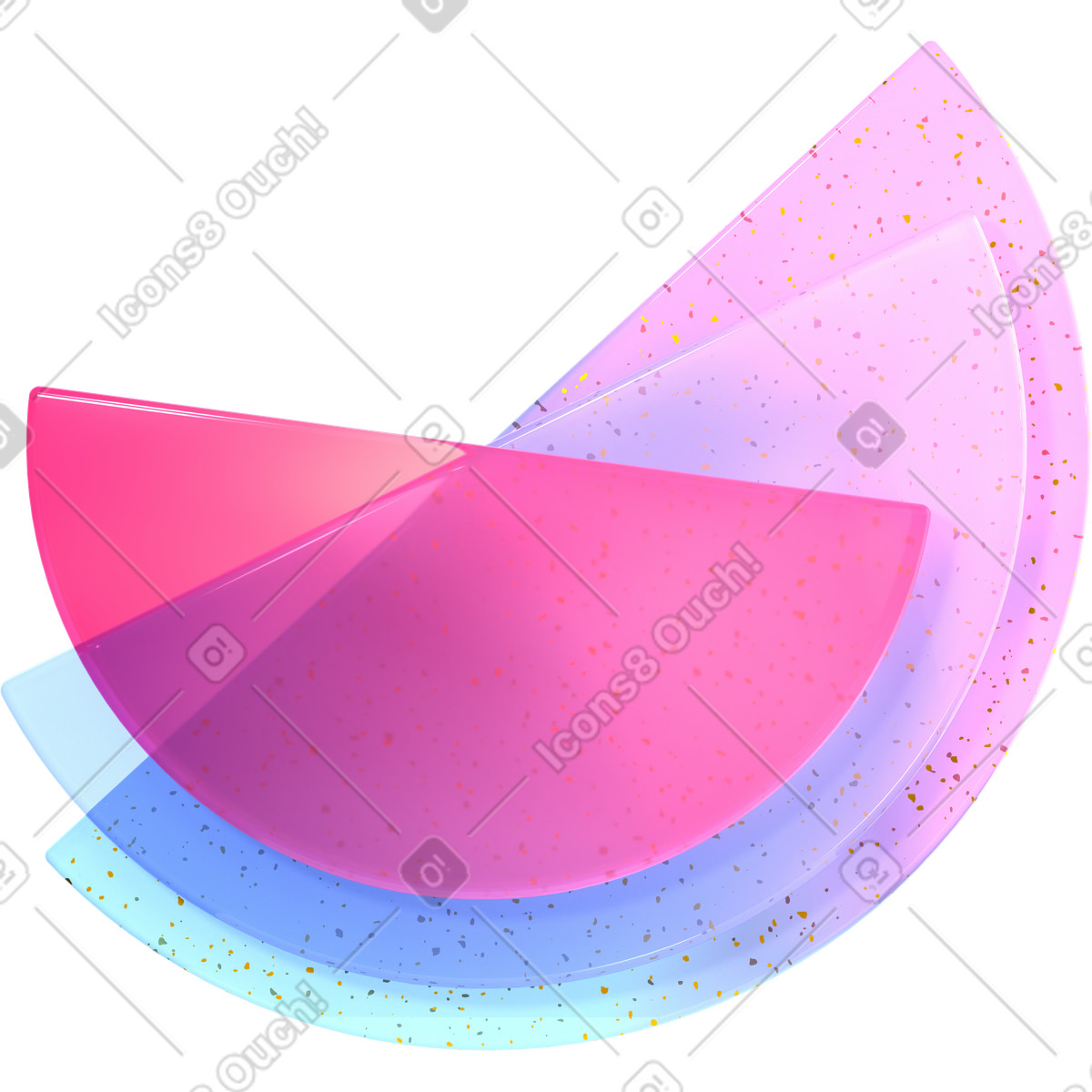 Three gradient half-discs illustration in 3D Glassy style download in PNG, SVG