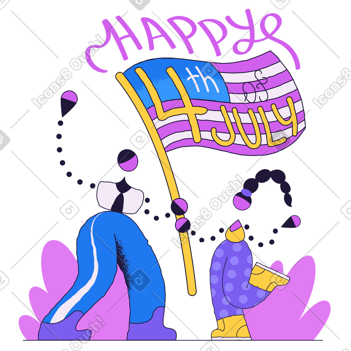 Ilustração de Waving flag for 4th of July, Family gathering Independence Day em no estilo Conifer para baixar em PNG, SVG