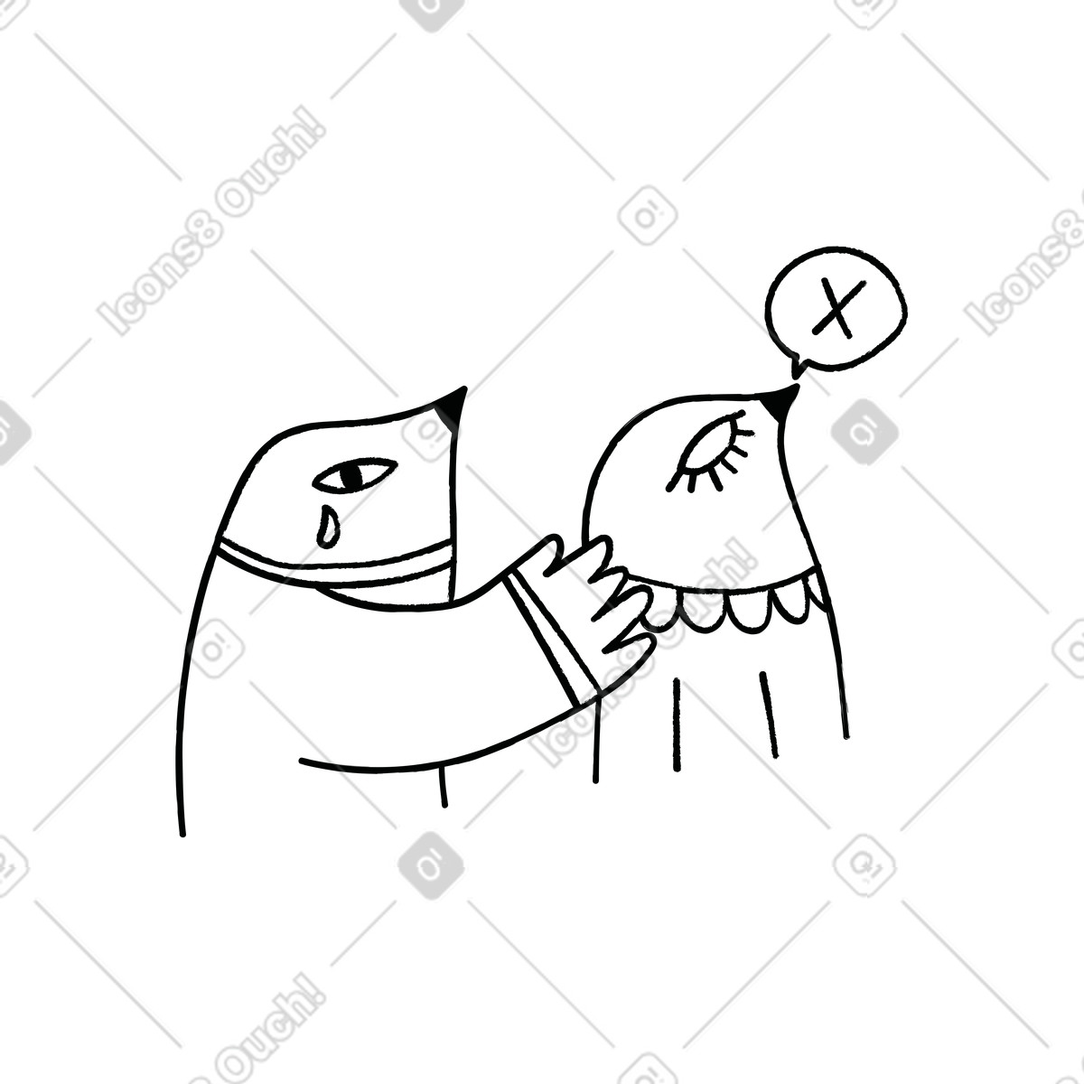 Bird consoling its mate refusing to speak illustration in Cole style download in PNG, SVG