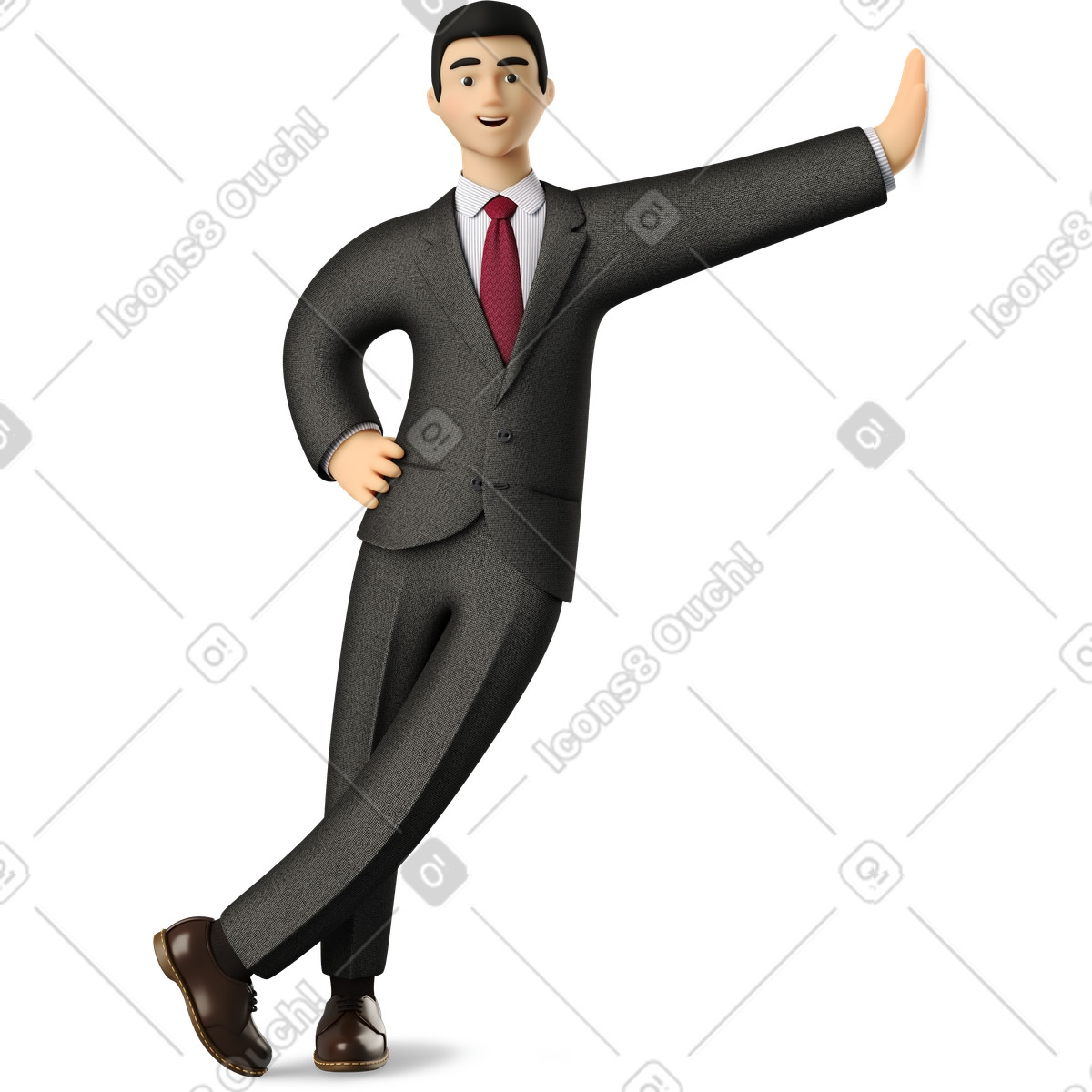 Businessman in black suit leaning hand on wall illustration 3D Business style download PNG, SVG