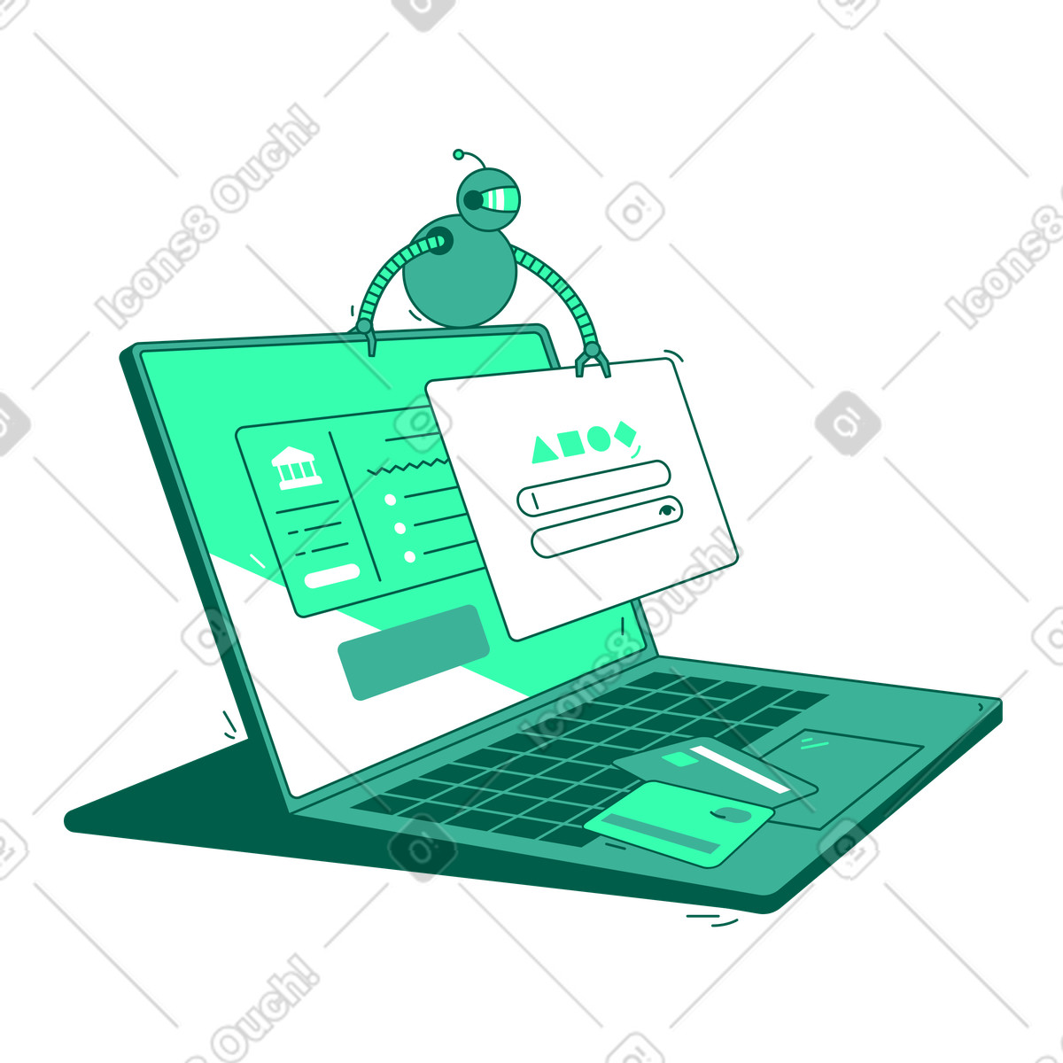 Log into online bank account illustration in Storyline style download in PNG, SVG
