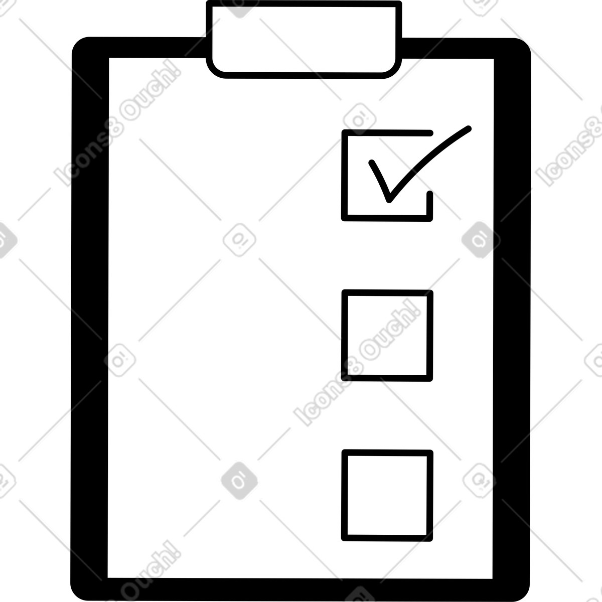 Clipboard checklist with three boxes and single marked tick symbol illustrazione in stile Notion Line Art scarica in PNG, SVG