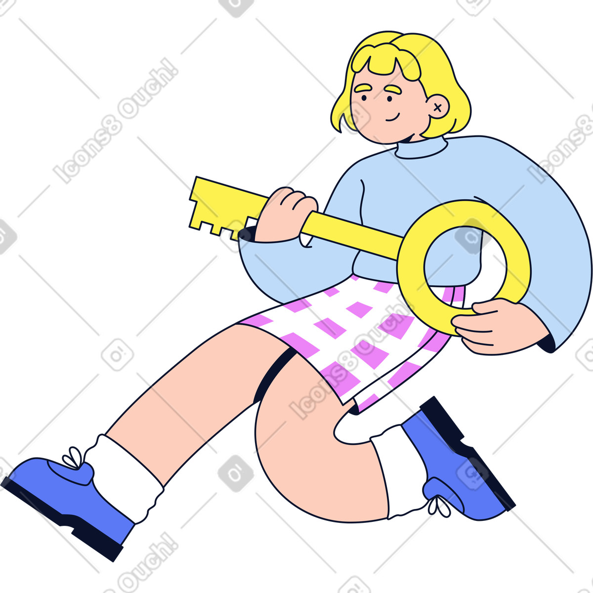Woman holding a key illustration in Flexy style download in PNG, SVG