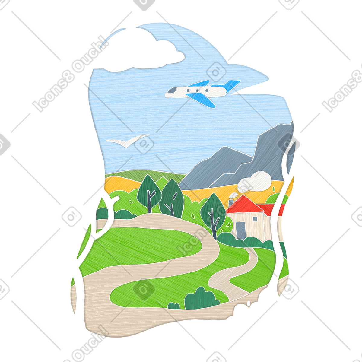 Travel by plane to the natural places illustration in PNG, SVG