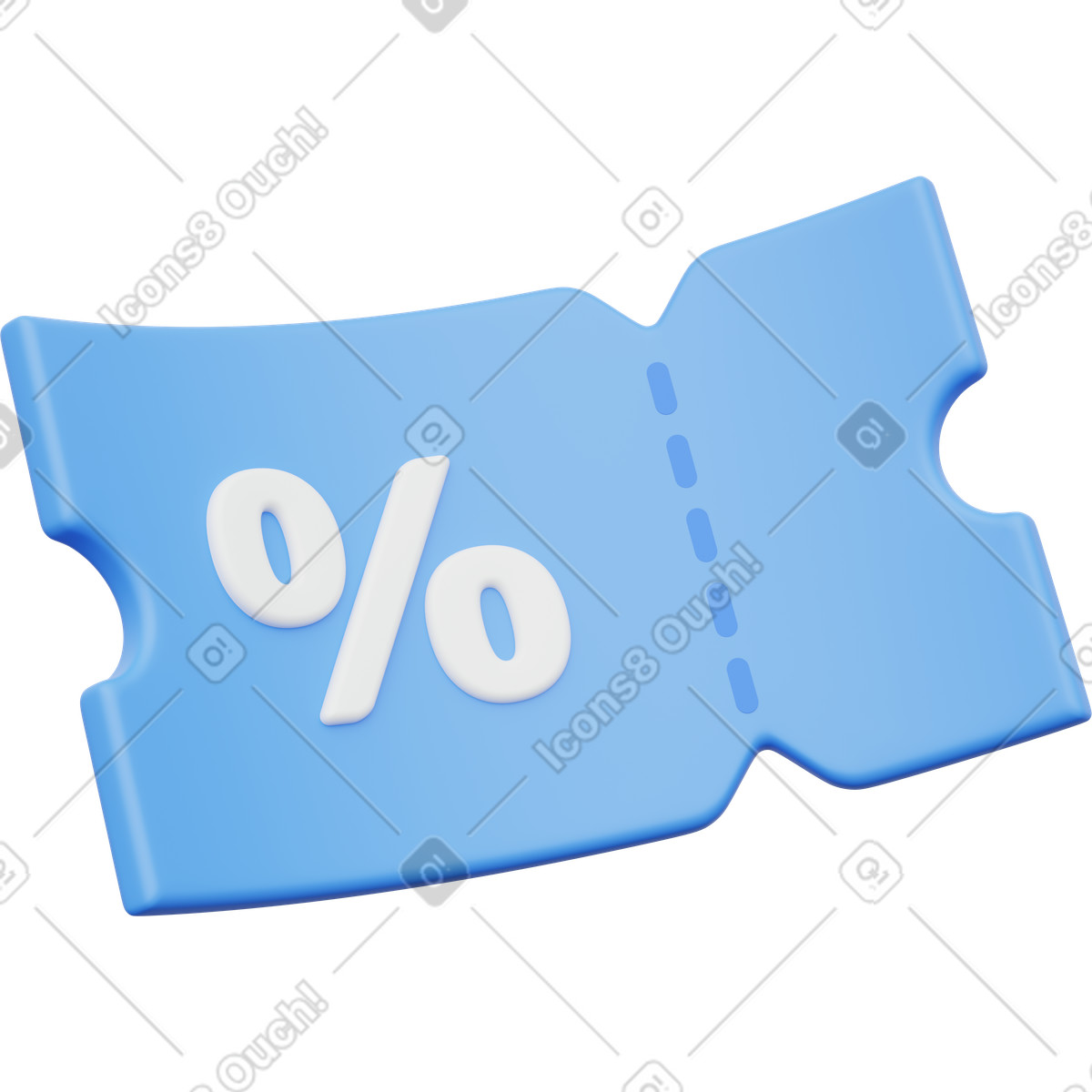 Illustration Coupon de réduction, bon bleu avec le signe pourcentage dans style 3D Playful à télécharger aux formats PNG, SVG