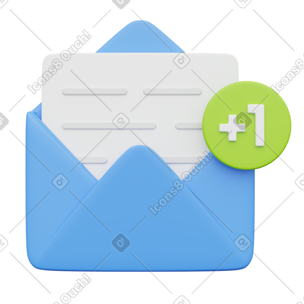 Email notification with unread message and plus one badge illustration in 3D Playful style download in PNG, SVG