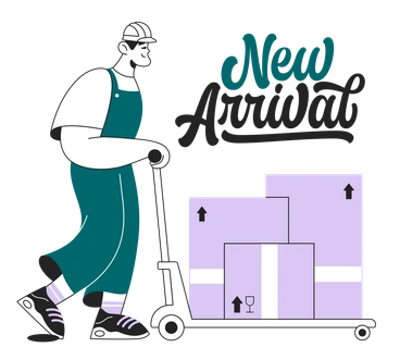 A man pushing a cart of boxes - Sammy Line style illustration