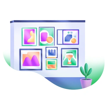 A gallery wall filled with framed illustrations created using Figma plugins