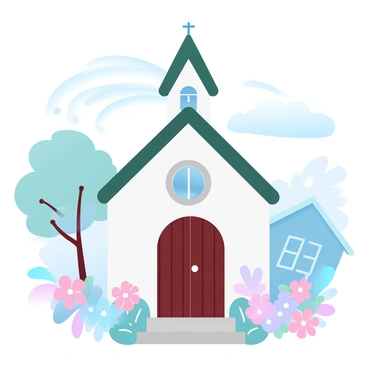 A picturesque village church with bells ringing on Easter morning