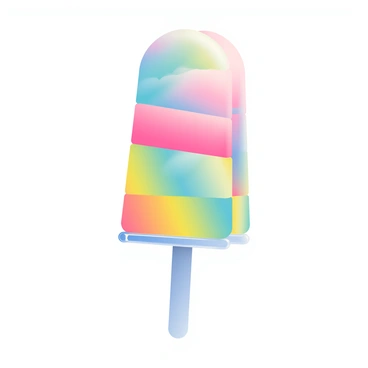 A futuristic popsicle is positioned in the center of the image. The popsicle has multiple layers, each displaying vibrant holographic colors that shift and change as light reflects off them. The outer layer has a metallic sheen, giving it a polished, reflective surface. The popsicle stick is made of transparent material, allowing the intricate layers to be visible from different angles. The background features soft gradients that complement the popsicle's colors, enhancing its futuristic appeal.
