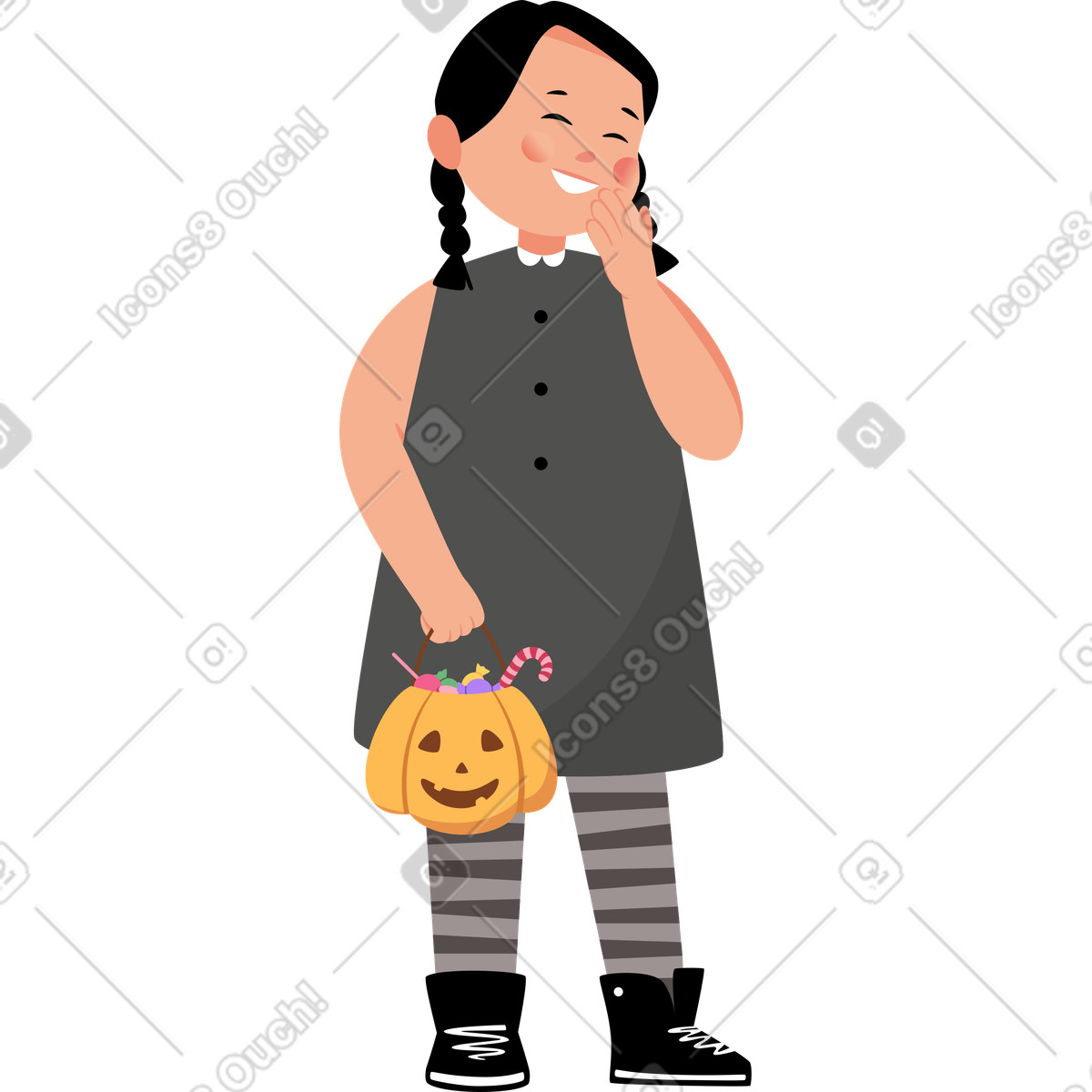 Girl goes trick-or-treating illustration in Lagom style download in PNG, SVG