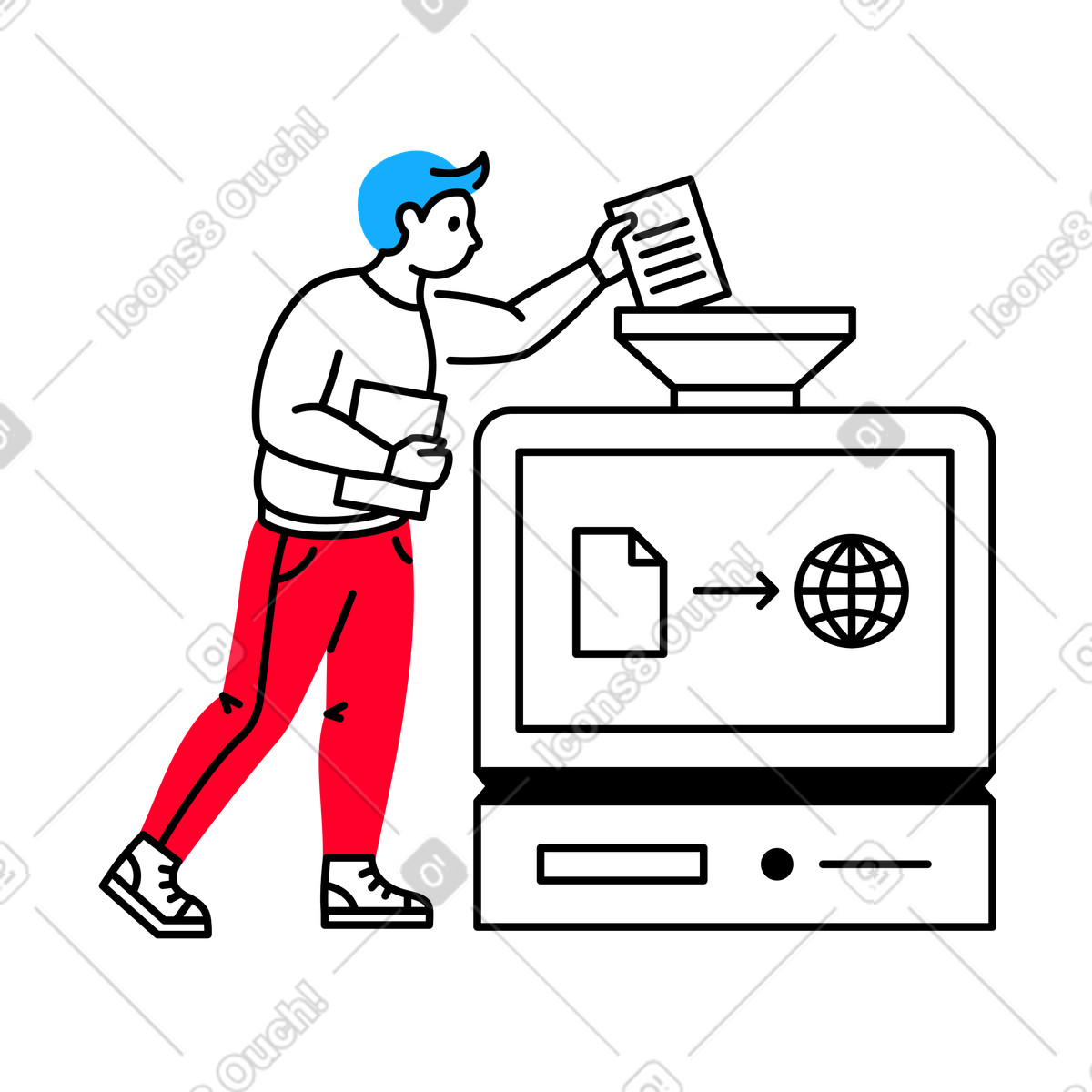 Man lädt dateien auf den computer hoch-Illustration im Transistor-Stil als Download in PNG, SVG