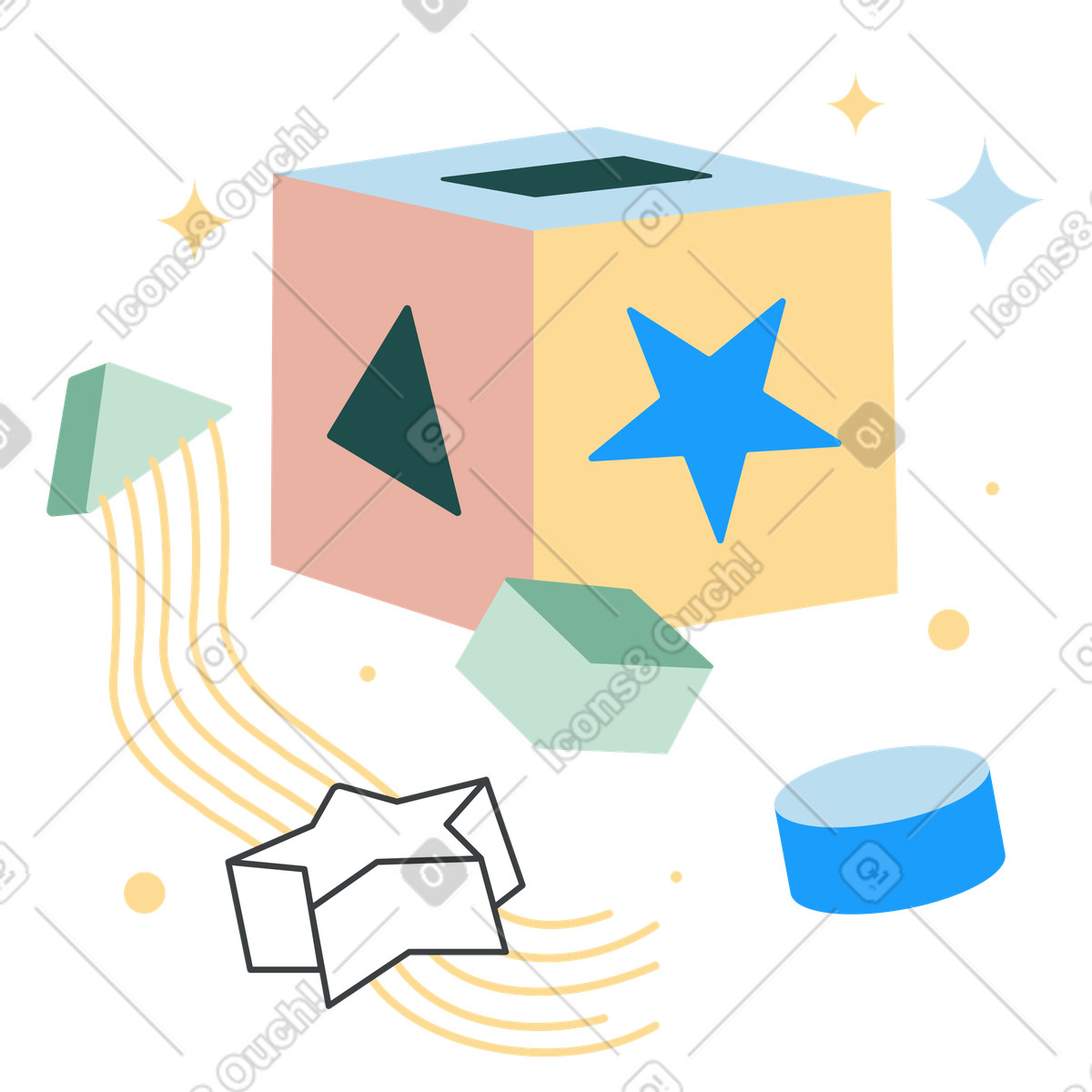 Geometric shape sorter, Preschool learning and play development-Illustration im Kiddo-Stil als Download in PNG, SVG