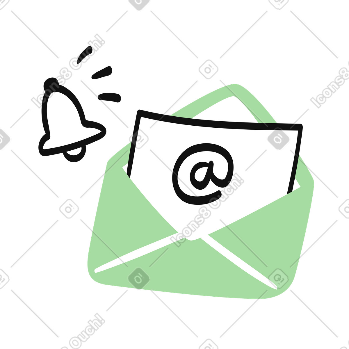 Organic 스타일의 Email notification envelope with bell alert and at symbol 일러스트레이션 PNG, SVG 다운로드
