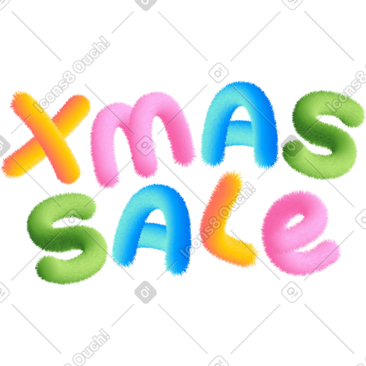 下载 Puffy 风格的 Lettering xmas sale in multicolored style text 插画，支持 PNG、SVG 格式