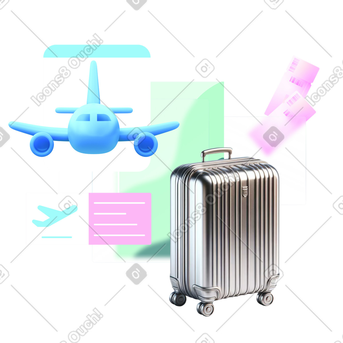 Иллюстрация Going on vacation, plane tickets, and luggage в стиле Chromed — скачать в форматах PNG, SVG