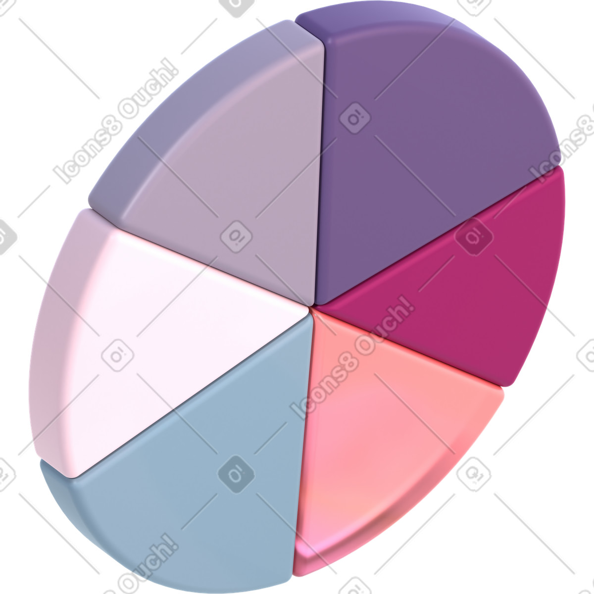 Ilustración Gráfico circular con seis partes en estilo 3D Glassy a descargar en PNG y SVG