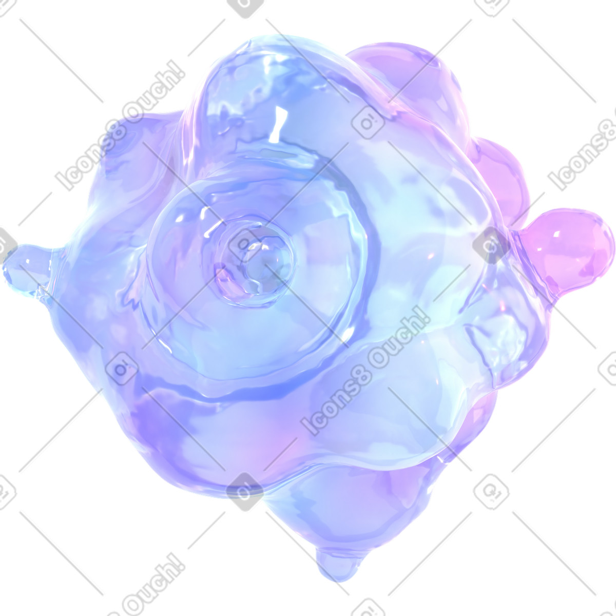 Fioritura liquida con goccioline iridescenti illustrazione in stile 3D Glassy scarica in PNG, SVG
