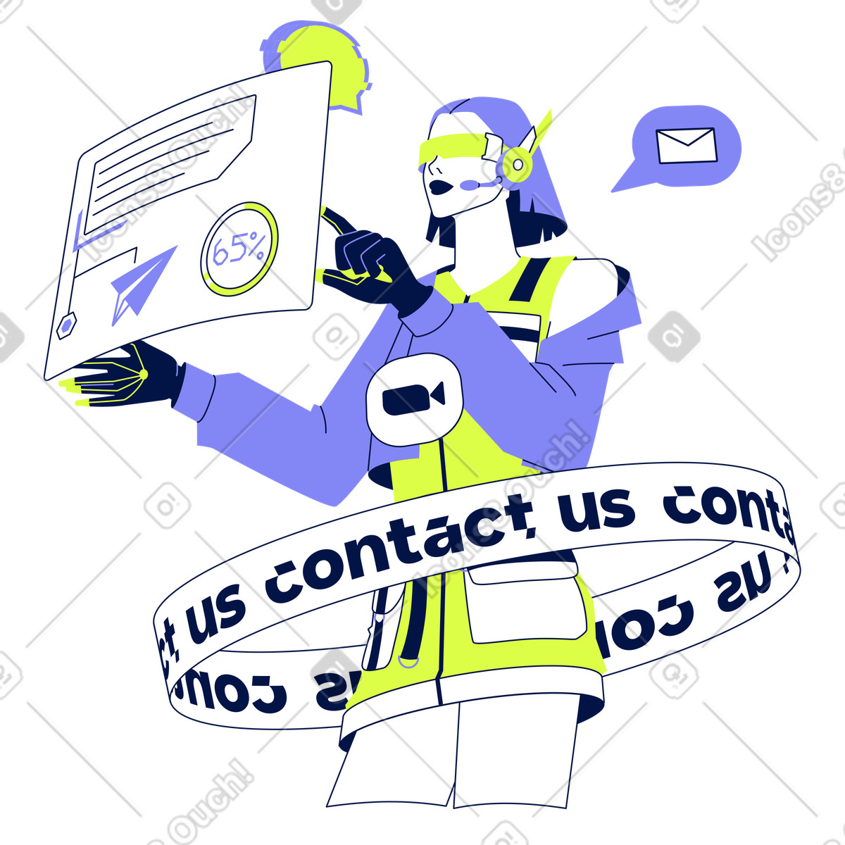 Support operator interacting with futuristic interface, Contact center or helpdesk service illustration in PNG, SVG
