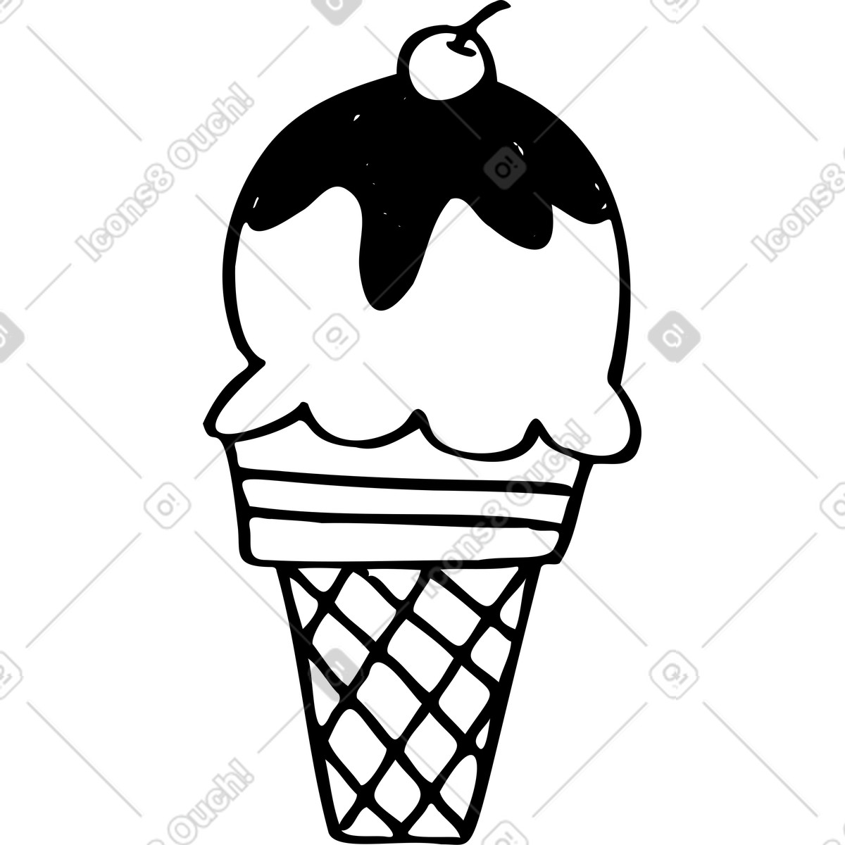 Ice cream in a cone with cherry on top illustration Marks style download PNG, SVG
