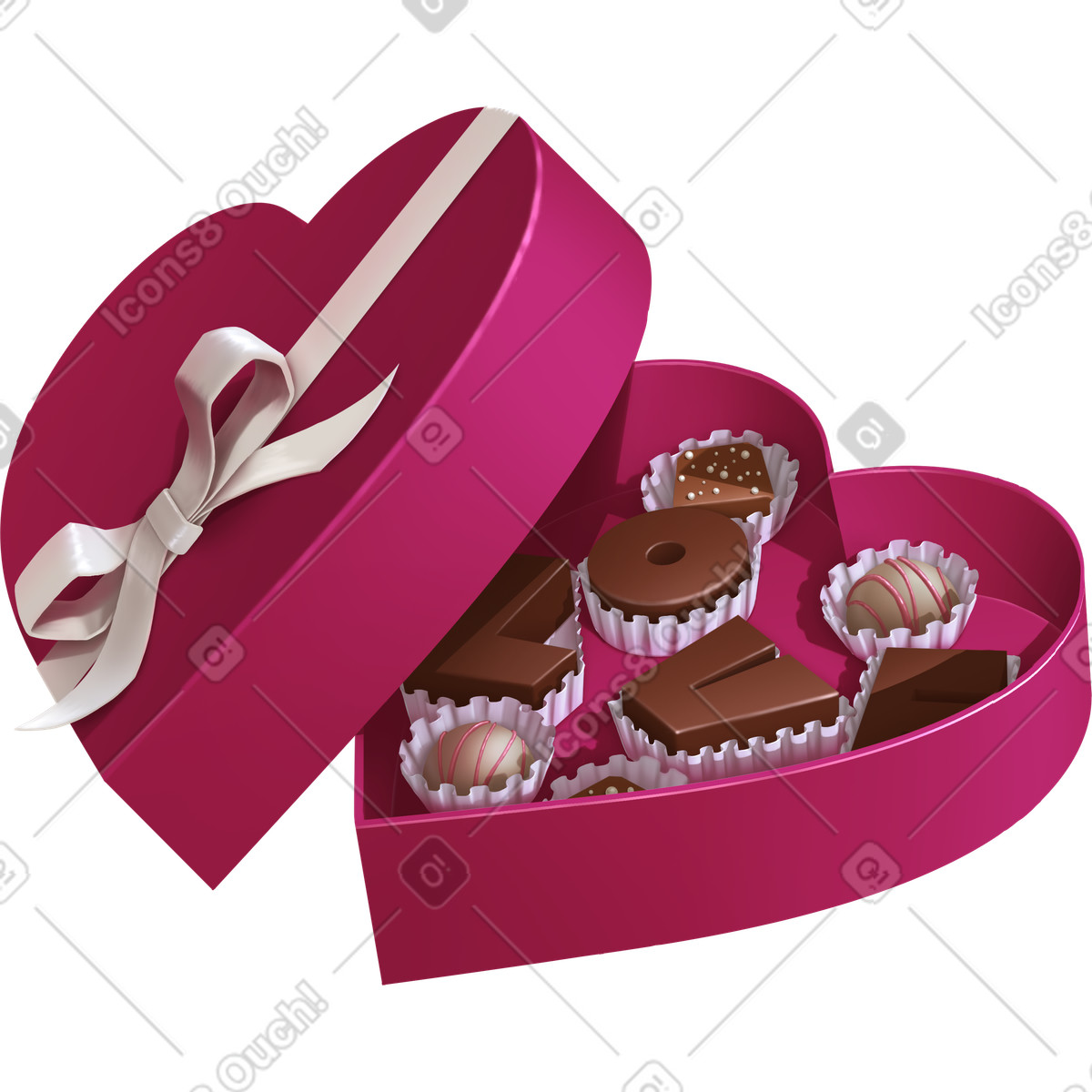 Heart shaped box with chocolate-Illustration im Props-Stil als Download in PNG, SVG