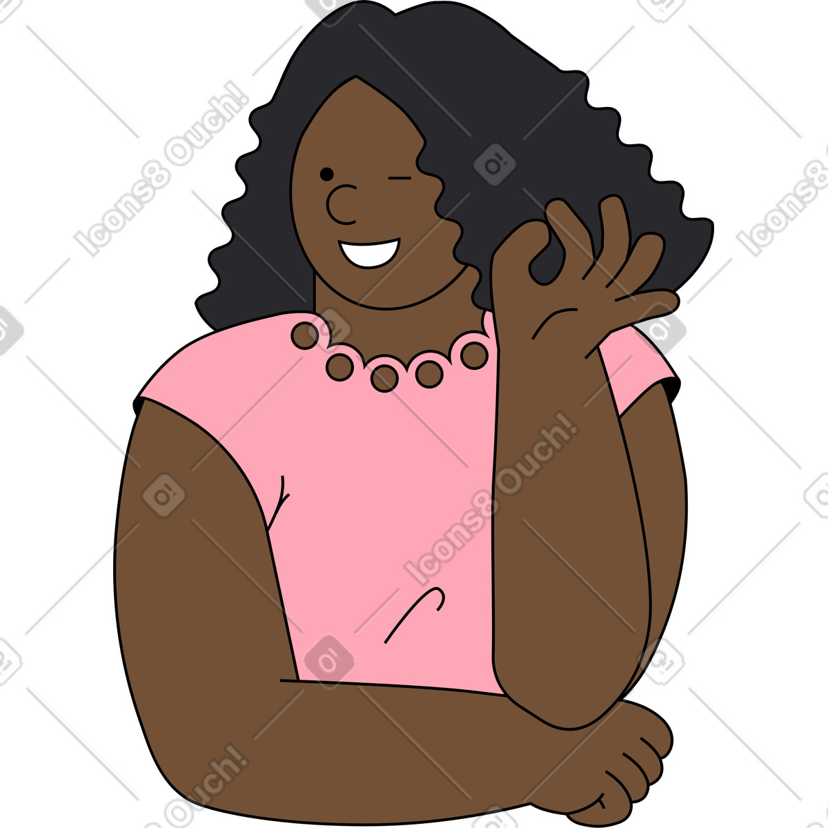 Junge frau mit okay-geste-Illustration im Kindy-Stil als Download in PNG, SVG